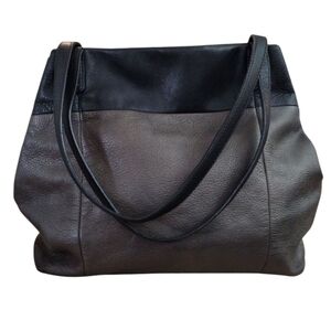 Brighton Large Black and Pewter Leather Tote With Magnetic Closures